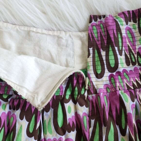 Tibi Circle Skirt Wide Waistband Teardrop Print Purple Green Women 2 - Picture 5 of 8